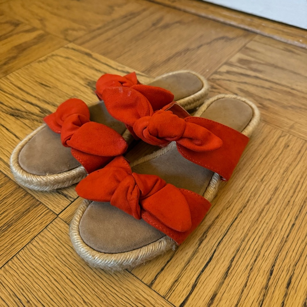 Coconuts by Matisse Sandals with Bright Orange-Red Suede Bows/Knots